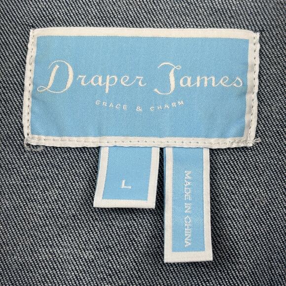 Draper James Jean Jacket Womens Size L Dark Wash Button Up Stretch Denim Ruffle - Picture 3 of 12